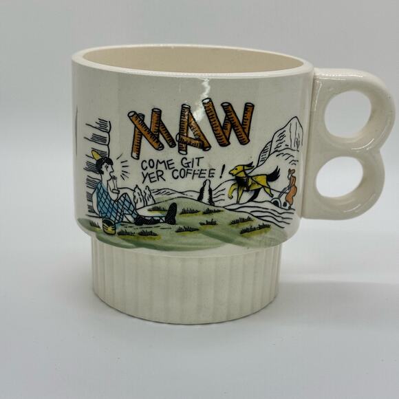 VTG MAW! Come git yer coffee! Coffee mug rare handle EUC Japan - Picture 2 of 10